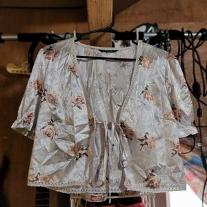 Shein silk front tie blouse